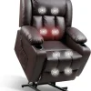 Power Lift Recliner Chair for Elderly, Electric Leather Lift Recliner Chair w/Massage & Heat, Cup Holders, Lift R