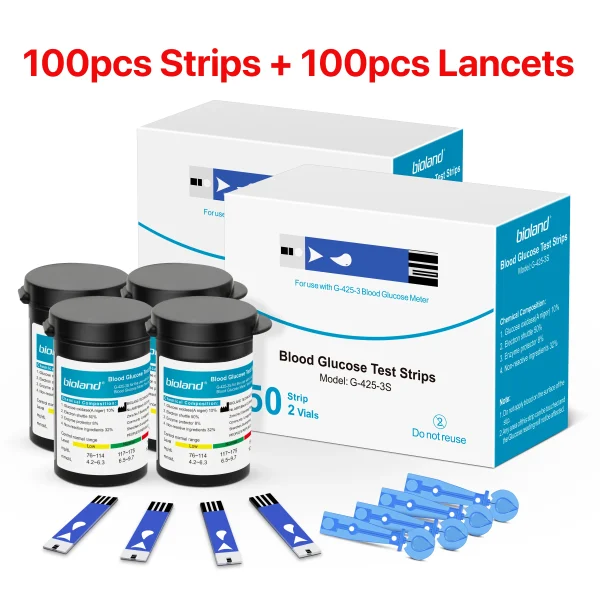 Blood Glucose Meter Glucometer Full Set Glucose Test Strips Medical Diabetes Blood Sugar Monitor bioland G-425-3 Complete Kit - Image 7