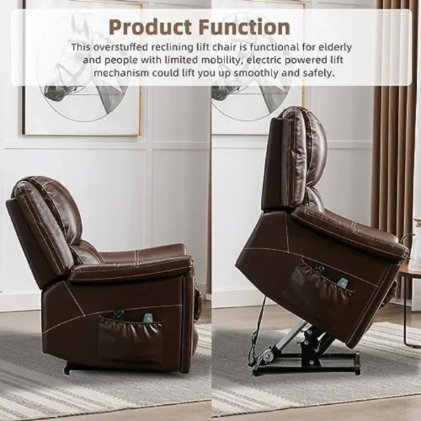LargeGenuine LeatherPower Lift Recliner Chair for Elderly,LayFlat Dual Motor Recliner with Massage andHeated,Electric Lift Chair - Image 6