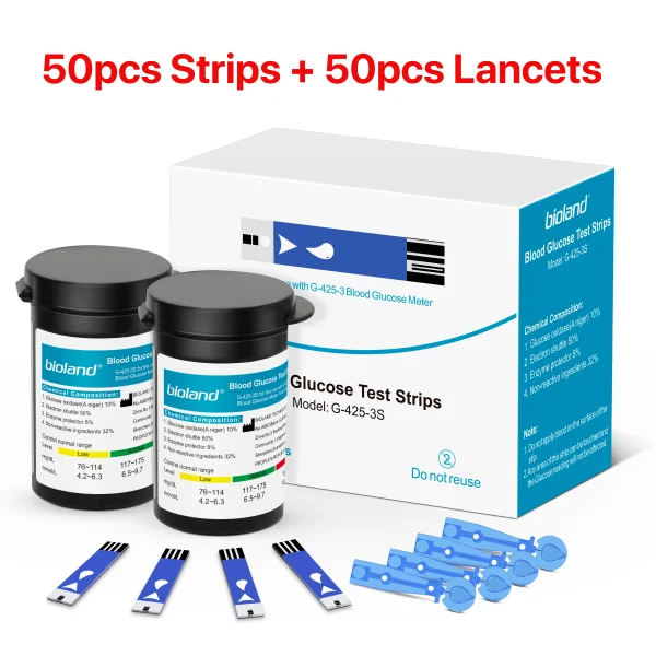 Blood Glucose Meter Glucometer Full Set Glucose Test Strips Medical Diabetes Blood Sugar Monitor bioland G-425-3 Complete Kit - Image 11