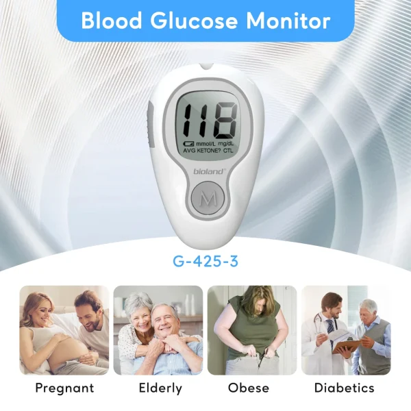 Blood Glucose Meter Glucometer Full Set Glucose Test Strips Medical Diabetes Blood Sugar Monitor bioland G-425-3 Complete Kit - Image 2