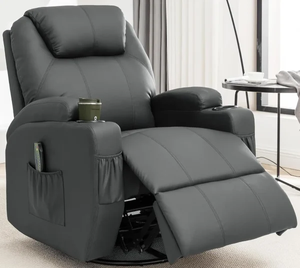 Recliner Chair, Rocking Chair with Massage and Heat, 360° Swivel Recliner Chairs for Adults, Rocker Manual Recliner - Image 8