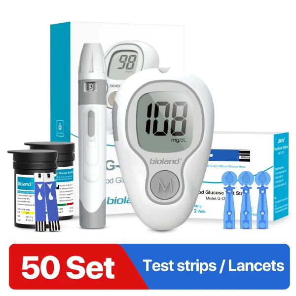 Blood Glucose Meter Glucometer Full Set Glucose Test Strips Medical Diabetes Blood Sugar Monitor bioland G-425-3 Complete Kit - Image 10