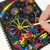 Rainbow Scratch Paper Note Children's Art Book Black DIY Rainbow Art Paper Card Neon Scratch Book with Wood Stick - Image 4