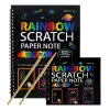Rainbow Scratch Paper Note Children's Art Book Black DIY Rainbow Art Paper Card Neon Scratch Book with Wood Stick