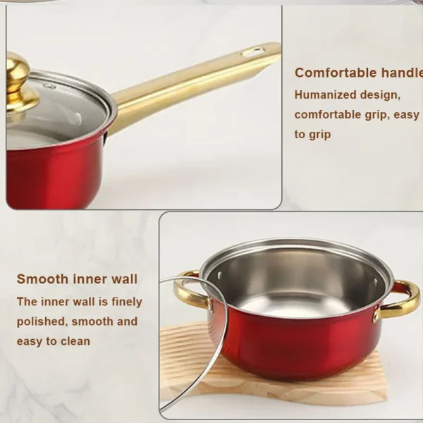 Stainless steel 12 pieces golden pot set soup frying pan milk cooking pot - Image 5