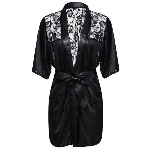 New Sexy Night Gown Women Erotic Underwear Hot Sexy Lingerie Plus Size Satin Lace Black Kimono Intimate Sleepwear Robe Sexy Nigh - Image 12