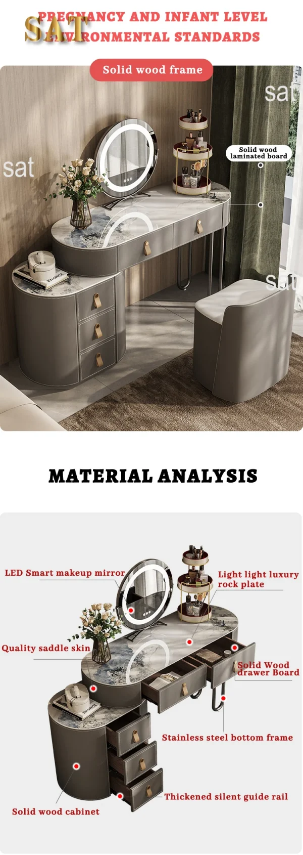 Best Selling Modern Dressing Table with Drawers Bedroom Furniture Solid Wood Dresser Table - Image 12