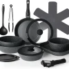 20 Pcs Pots and Pans Set Non Stick, Cookware Sets with Detachable Handle, Granite Induction RV Kitchen Cooking Set