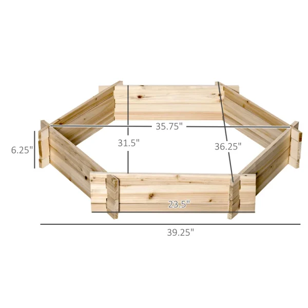 Wooden Raised Garden Bed, Hexagon Screwless Planters for Outdoor Plants, Vegetables, Flowers, Herbs, 39" x 36" x 6" - Image 3