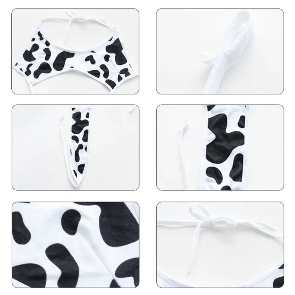 Cute Women Milk Cow Print Bodysuit Sexy Extreme Mini Bikini Y String Erotic Lingerie Anime Cosplay Backless Strappy Swimsuit - Image 6
