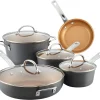 Home Collection Hard Anodized Nonstick Cookware Pots and Pans Set 9 Piece Charcoal Gray - Image 7