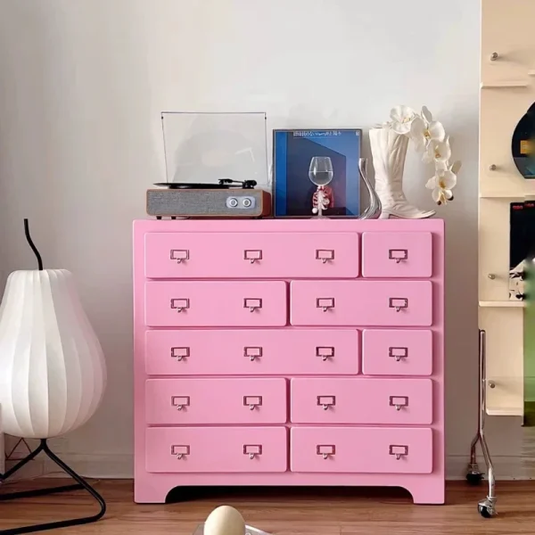 PK93 INS Home Storage Cabinet, Sofa Side Table, Pink Bedside Dresser, Multi-Layer Chest of Drawers, Sturdy Solid Wood - Image 5