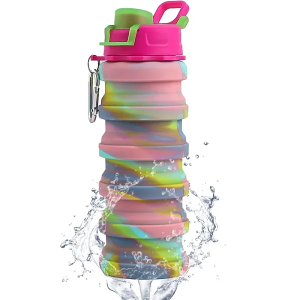 Silicone Collapsible Folding Sports Water Bottles Kids Adults Expandable  Design Outdoor Travel Drinks Bling cup Strawberry cup - Image 3