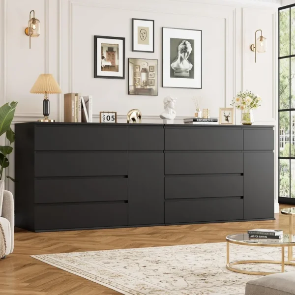 5 Drawer Dresser, Dresser Modern Dresser for TV Stand, Double Dresser Wide Storage Chests of Drawer with Door, Deep Drawers - Image 5