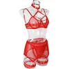 Spicy Girl's 3-Piece Halter Mesh Lingerie Set Sexy Garter Brief Kit Eco-Friendly Packing - Image 25