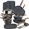 Induction Cookware Set-17 Piece Non-Stick Cooking Pan Set, Black Granite Pots And Pans Set