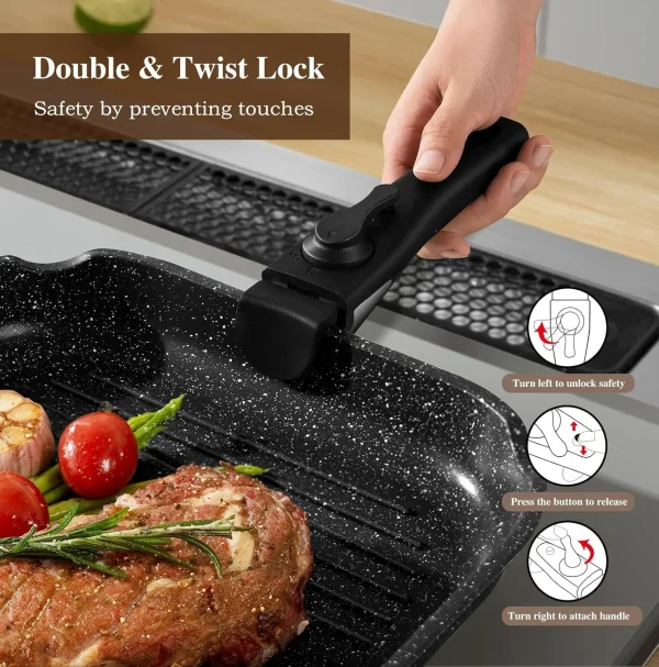 20 Pcs Pots and Pans Set Non Stick, Cookware Sets with Detachable Handle, Granite Induction RV Kitchen Cooking Set - Image 4