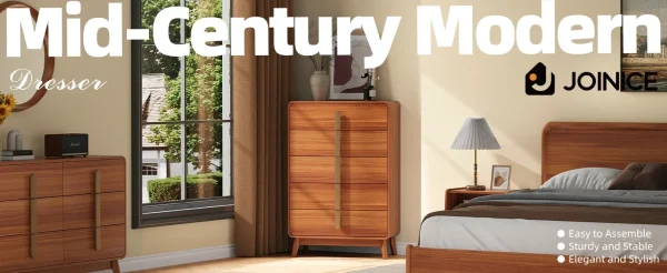 Mid Century Modern Dresser,5 Drawer Dresser with Storage,Chest of Drawers with Metal Handle,Large Wooden Drawer Organizer - Image 8