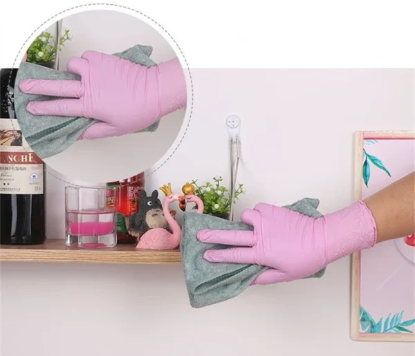 50PCS Pink Nitrile Gloves Disposable Powder Free Household Cleaning Gloves for Kitchen Gardening Working Dishwashing Industrial - Image 14