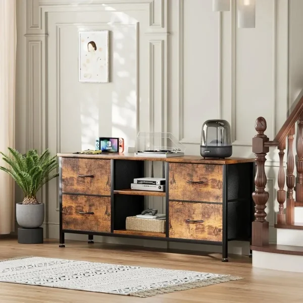 TV Stand Dresser for Bedroom,50" TV, Dressers with 4 Fabric Drawers & Open Shelves for Living Room, Bedroom, Entryway