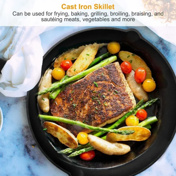 3Pcs Pre-Seasoned Cast Iron Skillet Set 6/8/10in Non-Stick Oven Safe Cookware Heat-Resistant Frying Pan - Image 3