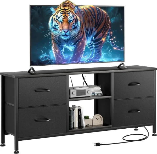 TV Stand Dresser for Bedroom with 4 Fabric Drawers, Entertainment Center with Power Outlet for 55" TV, Dressers with Open - Image 10